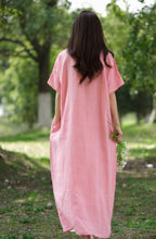 Load image into Gallery viewer, Leisure Natural Linen Comfy And Breathable With V-Neck Dress, Dresses For Women