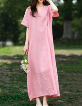 Load image into Gallery viewer, Leisure Natural Linen Comfy And Breathable With V-Neck Dress, Dresses For Women