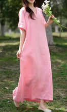 Load image into Gallery viewer, Leisure Natural Linen Comfy And Breathable With V-Neck Dress, Dresses For Women