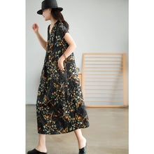 Load image into Gallery viewer, Short Sleeves Flower Print V-Neck Midi Dresses Floral Dresses