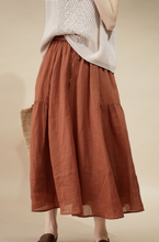 Load image into Gallery viewer, Summer Women Clothes Casual Pure Color A-Line Linen Midi Skirt, Fits Beach And Daily