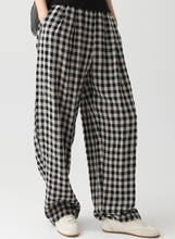 Load image into Gallery viewer, Women's Linen Casual Loose Plaid Elastic Waist Wide-Leg Pants, Casual Daily Wear