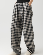 Load image into Gallery viewer, Women's Linen Casual Loose Plaid Elastic Waist Wide-Leg Pants, Casual Daily Wear