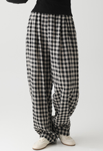 Load image into Gallery viewer, Women's Linen Casual Loose Plaid Elastic Waist Wide-Leg Pants, Casual Daily Wear