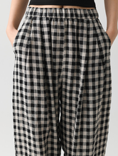 Load image into Gallery viewer, Women's Linen Casual Loose Plaid Elastic Waist Wide-Leg Pants, Casual Daily Wear