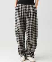 Load image into Gallery viewer, Women's Linen Casual Loose Plaid Elastic Waist Wide-Leg Pants, Casual Daily Wear