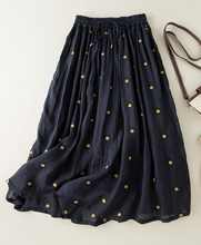 Load image into Gallery viewer, Women's Summer Retro Elastic Waist Pleated Skirt, Loose Flared Linen Lined Skirt