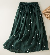 Load image into Gallery viewer, Women's Summer Retro Elastic Waist Pleated Skirt, Loose Flared Linen Lined Skirt