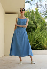 Load image into Gallery viewer, Ladies' Summer Solid Color Linen Vacation Shirt Style Casual Dress, Sleeveless Dress