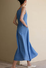 Load image into Gallery viewer, Ladies' Summer Solid Color Linen Vacation Shirt Style Casual Dress, Sleeveless Dress