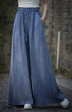 Load image into Gallery viewer, Women Tie Waist Pockets Casual Tie-Dye Wide Leg Pants, Casual Yoga Beach Trousers