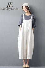 Load image into Gallery viewer, Beige Cotton Linen Casual Loose Overalls Big Pocket Maxi Size Trousers Fashion Jumpsuit