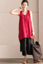 Load image into Gallery viewer, Red Cotton Linen Sleeveless Casual Long Shirt Summer and Spring For Women clothes B636B - FantasyLinen
