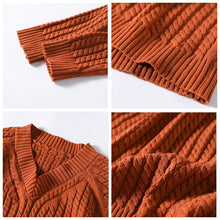 Load image into Gallery viewer, Cotton Loose Pullover, V Neck Sweater, Orange Ribbed Sweater