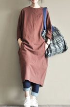 Load image into Gallery viewer, Two Colours Round Collar Fleece Long Dress Causel Women Clothes - FantasyLinen