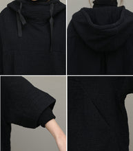 Load image into Gallery viewer, Black Hoodie Loose Cloak Dresses Women Outfits QT363