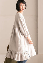 Load image into Gallery viewer, Gray Green Korean Style Cotton Linen Falbala Bat Sleeve Round Neck Loose Women Clothes Q8300B - FantasyLinen