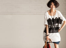 Load image into Gallery viewer, White/Black/Gray Simple Big Letter T-shirt Causel Matching Blouse Women Clothes T50A - FantasyLinen