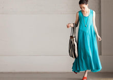 Load image into Gallery viewer, Summer Cotton Patchwork Dress Maxi Loose Long Dress Sleeveless Clothes Women's Dress - FantasyLinen