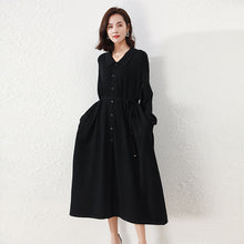 Load image into Gallery viewer, Winter Long Sleeve Dress, Wool Dresses for Women, Causal Long Button Up Dress
