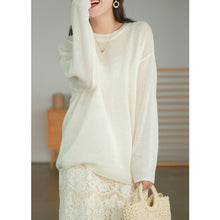 Load image into Gallery viewer, Cashmere White Pullover, Sweater for Women, Crew Neck Long Sleeve Sweater