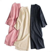 Load image into Gallery viewer, Simple Linen Pure Color 3/4 Sleeve Dress Women Clothes