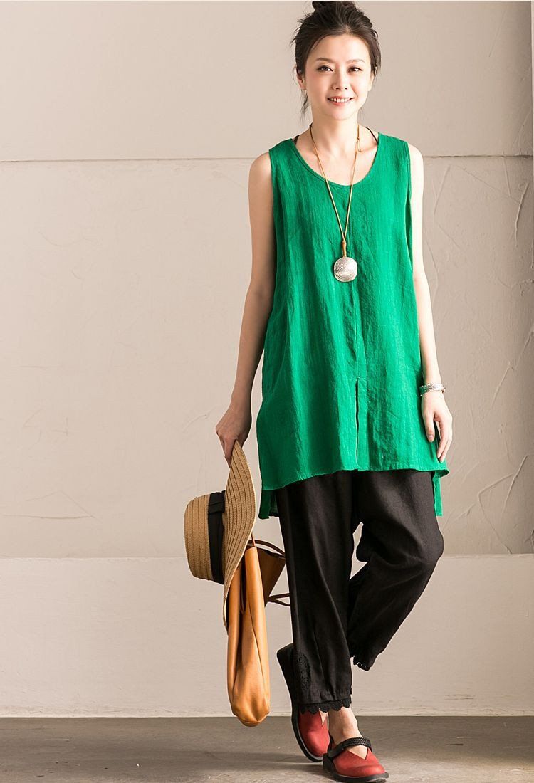 Light Green Cotton Linen Sleeveless Casual Long Vest Summer For Women –  FantasyLinen