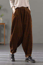Load image into Gallery viewer, Casual Corduroy Harem Pants, Women Elastic Waist Trousers, Baggy Pants
