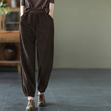 Load image into Gallery viewer, Cotton Harem Pants, Black Trousers for Women, White Pocket Maxi Pants