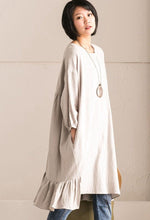 Load image into Gallery viewer, Gray Green Korean Style Cotton Linen Falbala Bat Sleeve Round Neck Loose Women Clothes Q8300B - FantasyLinen