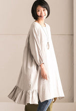 Load image into Gallery viewer, Gray Green Korean Style Cotton Linen Falbala Bat Sleeve Round Neck Loose Women Clothes Q8300B - FantasyLinen