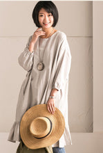 Load image into Gallery viewer, Gray Green Korean Style Cotton Linen Falbala Bat Sleeve Round Neck Loose Women Clothes Q8300B - FantasyLinen