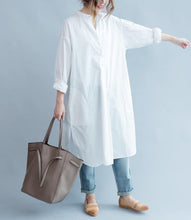 Load image into Gallery viewer, White Fashion Pure Color Cotton Long Shirt Dresses Q3101A - FantasyLinen