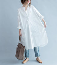 Load image into Gallery viewer, White Fashion Pure Color Cotton Long Shirt Dresses Q3101A - FantasyLinen
