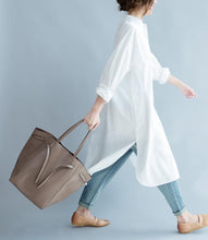 Load image into Gallery viewer, White Fashion Pure Color Cotton Long Shirt Dresses Q3101A - FantasyLinen
