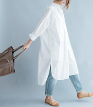 Load image into Gallery viewer, White Fashion Pure Color Cotton Long Shirt Dresses Q3101A - FantasyLinen