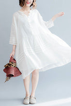 Load image into Gallery viewer, White Casual Big Hem Linen Summer Shirt Dresses Women Clothing Q3108 - FantasyLinen