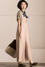Load image into Gallery viewer, Khaki V-Neck Causal Cotton Linen Oversize Overalls Women Clothes K289BG - FantasyLinen