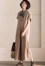 Load image into Gallery viewer, Khaki V-Neck Causal Cotton Linen Oversize Overalls Women Clothes K289BG - FantasyLinen
