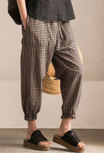 Load image into Gallery viewer, Art Casual Black White Grid Pants Cotton Women Clothes K9653B - FantasyLinen