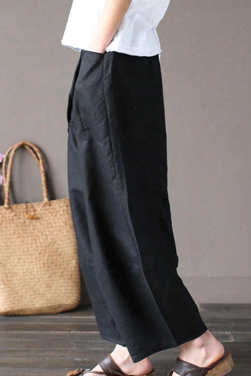 Black Loose Cotton Linen Casual Ankle Length Pants Women Clothes P1203 XL
