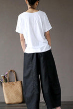 Load image into Gallery viewer, Black Loose Cotton Linen Casual Ankle Length Pants Women Clothes P1203 - FantasyLinen
