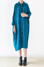 Load image into Gallery viewer, Blue Women Loose Fitting Gown Single Breasted Large Size Maxi Dress Long Shirt Dress Q0805 - FantasyLinen