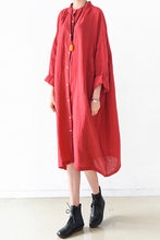 Load image into Gallery viewer, Red Women Loose Fitting Gown Single Breasted Large Size Maxi Dress Long Shirt Dress Q0805 - FantasyLinen