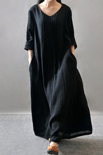 Load image into Gallery viewer, Purple/Black/Orange Maxi Linen Plus Size Women Dresses Q3102A - FantasyLinen