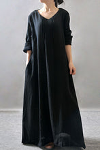 Load image into Gallery viewer, Purple/Black/Orange Maxi Linen Plus Size Women Dresses Q3102A - FantasyLinen