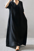 Load image into Gallery viewer, Purple/Black/Orange Maxi Linen Plus Size Women Dresses Q3102A - FantasyLinen