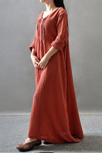 Load image into Gallery viewer, Purple/Black/Orange Maxi Linen Plus Size Women Dresses Q3102A - FantasyLinen