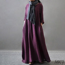 Load image into Gallery viewer, Purple/Black/Orange Maxi Linen Plus Size Women Dresses Q3102A - FantasyLinen