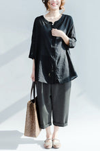 Load image into Gallery viewer, Casual Loose Round-neck Linen Shirt Women Clothes - FantasyLinen